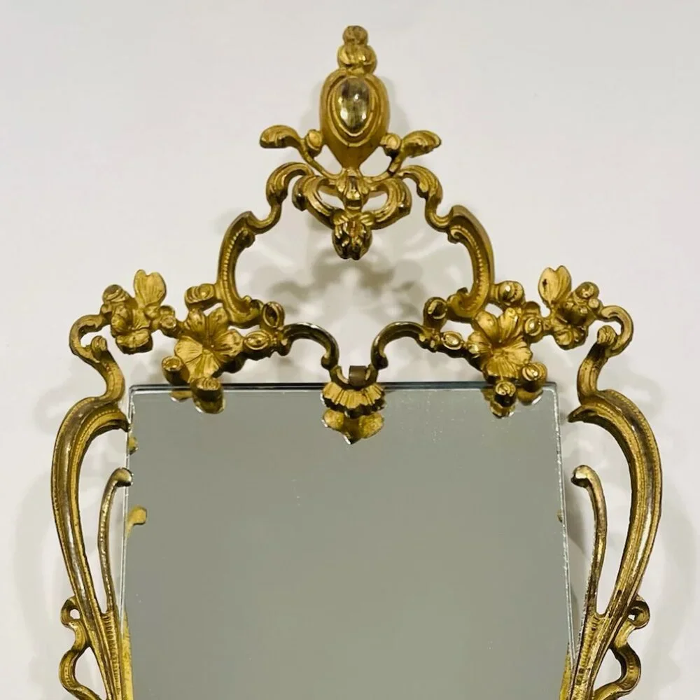 Rococo Style Gilded Brass Floral Decorated Ornate Mirror